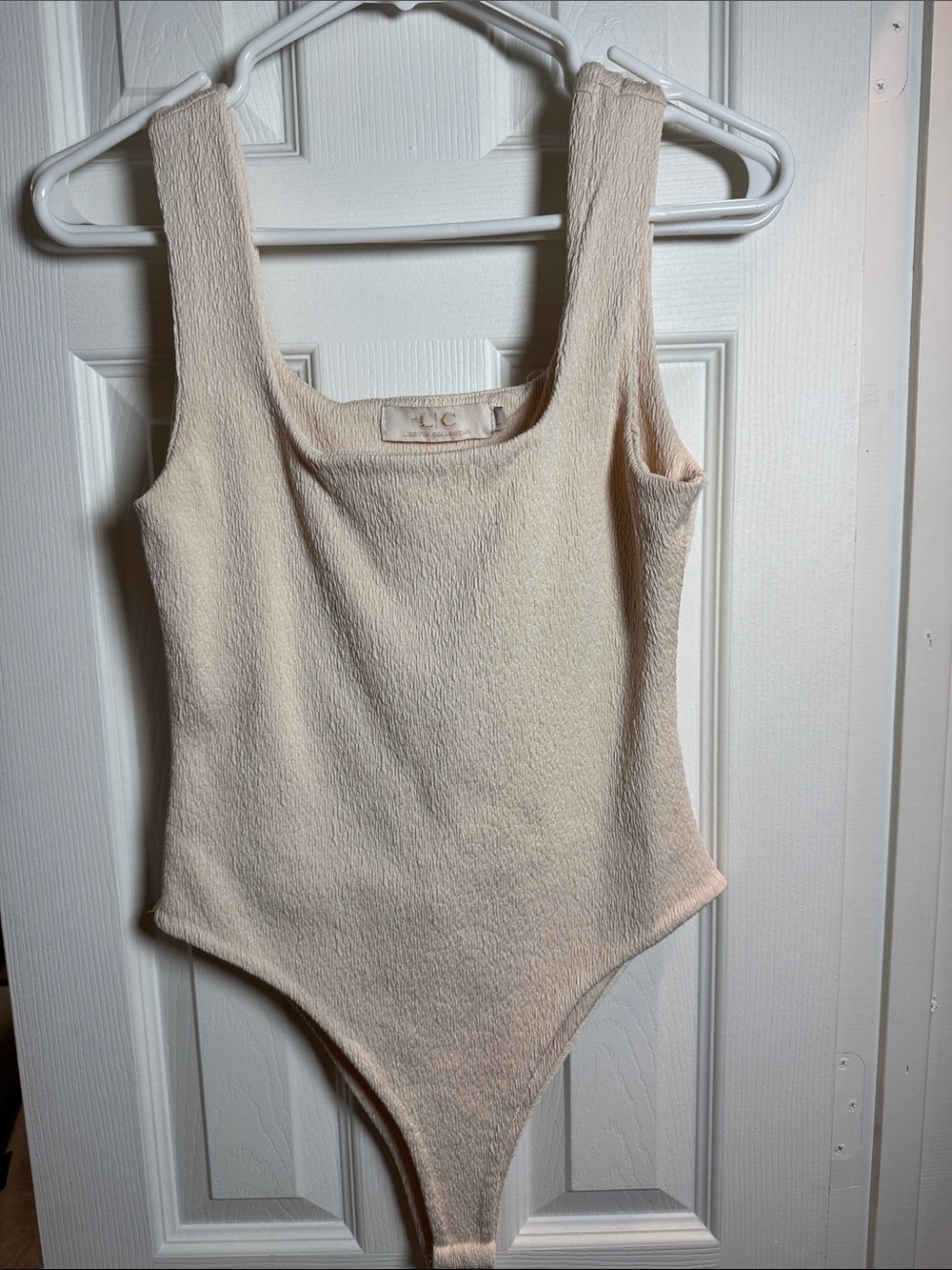 Cream Textured Square-Neck Bodysuit - Classic Tank Style